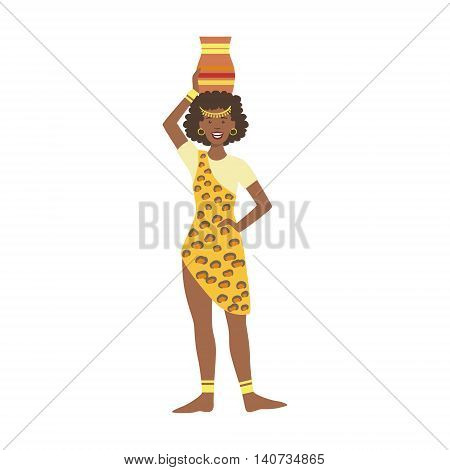 Woman In Leopard Pelt From African Native Tribe Simplified Cartoon Style Flat Vector Illustration Isolated On White Background