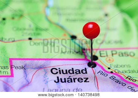 Ciudad Juarez pinned on a map of Mexico