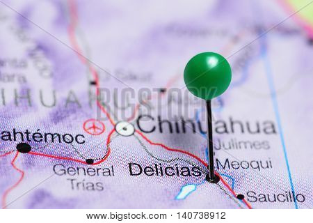 Delicias pinned on a map of Mexico
