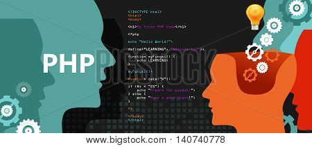 PHP programming language syntax for web coding script in screen vector