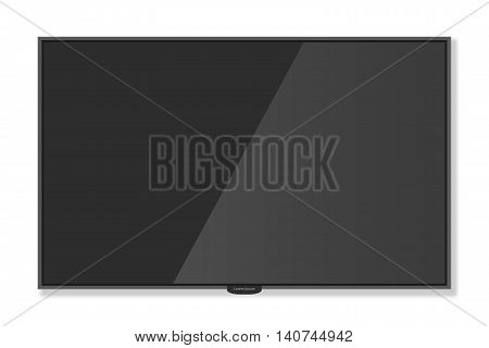 Plasma Tv Hanging On The Wall With Shadow White Background, Mockup Style