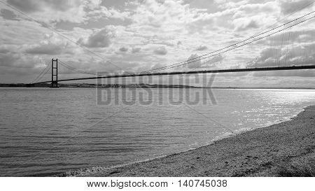 Humber Bridge with beach in the foreground