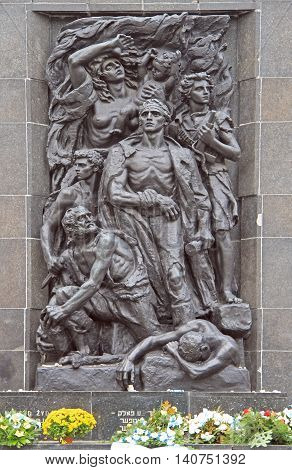 Warsaw, Poland - October 24, 2015: Monument to the Ghetto Heroes in Warsaw, Poland, sculpted by Nathan Rapoport