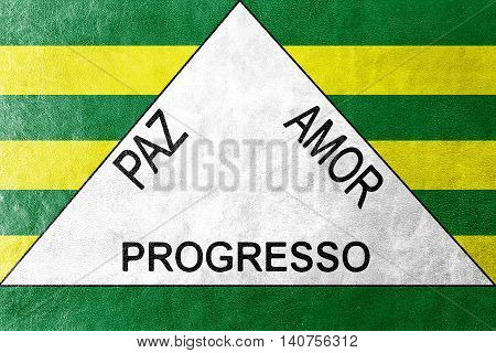Flag Of Ferros, Minas Gerais State, Brazil, Painted On Leather Texture