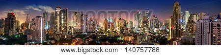 City of Bangkok Sukhumvit skyline night shot panorama