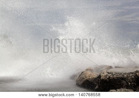 Breaking waves on rocks on the Adriatic Sea.