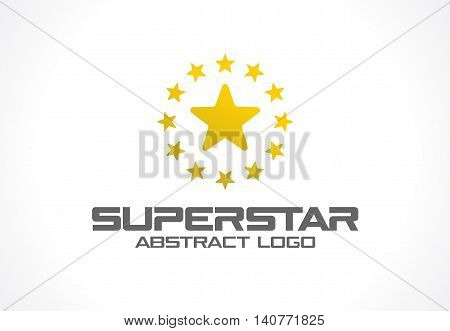 Abstract logo for business company. Corporate identity design element. Social Media, award, talent logotype idea. Gold superstar whith star group around, yellow polygon concept. Colorful Vector icon