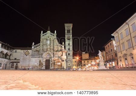 PRATO ITALY - JULY 11: Nightview of the Prato Cathedral on July 11 2016
