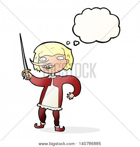 cartoon musketeer with thought bubble