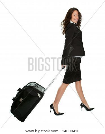 Alegres empresarias con bolsa de viaje