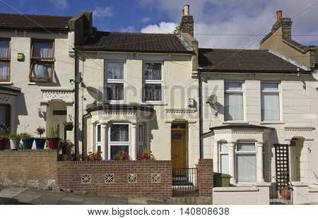LONDON, UNITED KINGDOM - SEPTEMBER 12 2015: Traditional British houses facade in the suburbs of Woolwich London