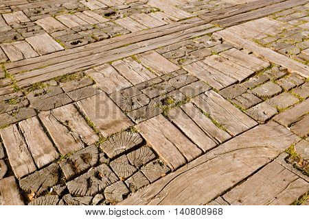 Wooden floor in village Drvengrad Mecavnik - Serbia - architecture travel background