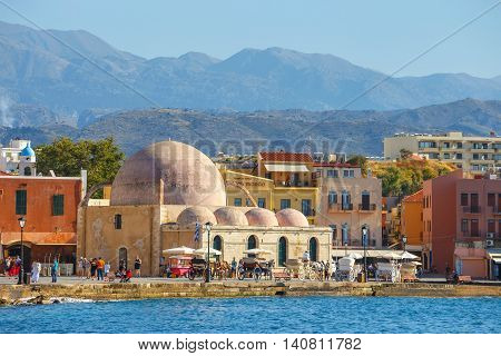 Chania, Crete - 23 Maj, 2016: View Of The Old Port Of Chania On Crete, Greece. Chania Is The Second