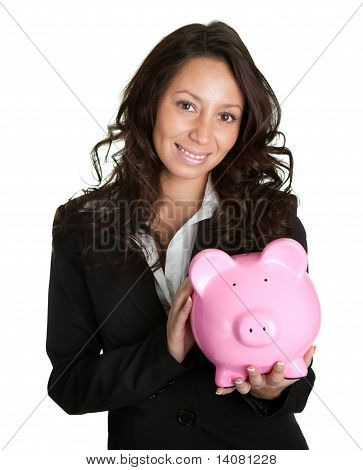 Bella joven ahorrar dinero