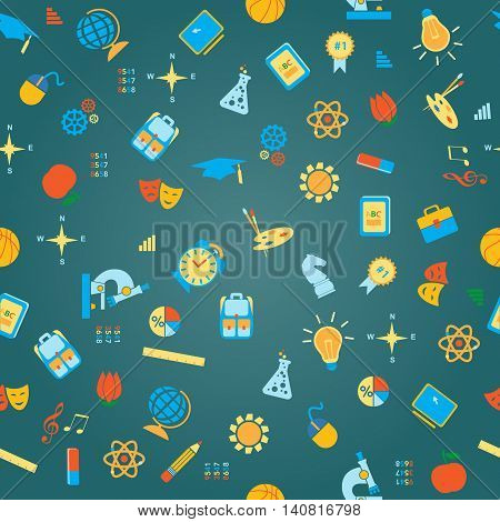 Back to School stationery supplies icon seamless vector pattern. Flat icon template set. School, after-school kids' activities, technology education concept. Use for youth targeted product decoration.