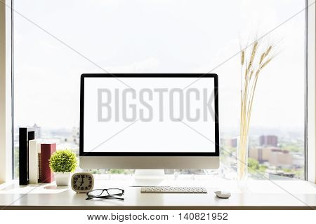 Designer Workplace With Blank Monitor