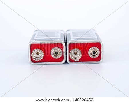 9 Volt batteries, isolated on white background.