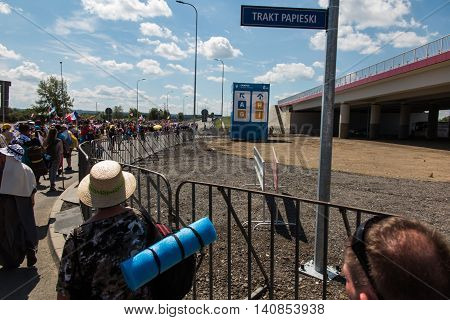 KRAKOW POLAND - JUL 31 2016: Unidentified participants of World Youth Day and International Catholic youth Convention July 25-31. This year festival was visited by Pope Francis.