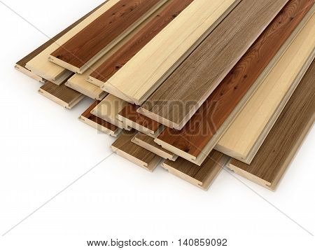 Set laminate planks on a white background. 3d illustration