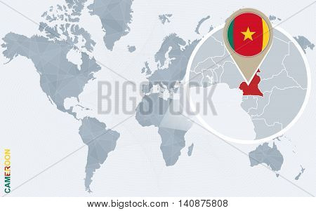 Abstract Blue World Map With Magnified Cameroon.