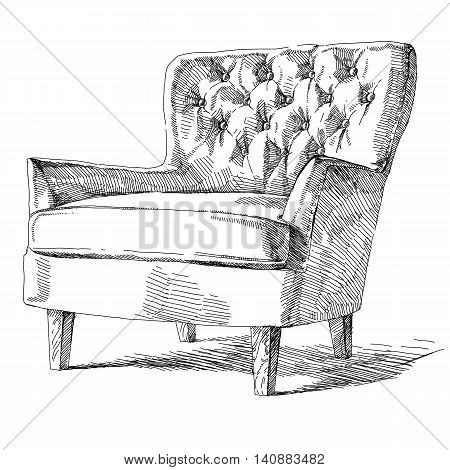Contemporary modern interior hand drawing vector illustration.