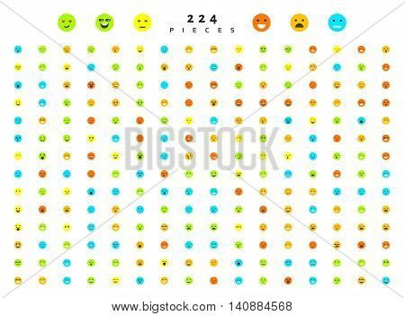 Great set of 224 emotions isolated on white background. Characters smile Emoji for Web. Anger and compassion. Laughter, tears. Smile sadness surprise. Happiness fear.