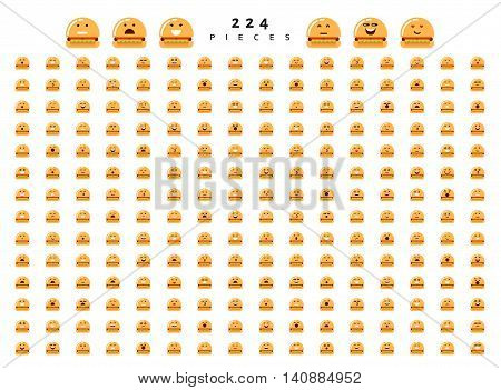 Great set of 224 emotions isolated on white background. Characters smile Emoji for Web. Anger and compassion. Laughter, tears. Smile sadness surprise. Happiness fear.