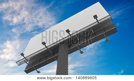 3D Illustration Of Blank White Billboard Against Blue Sky.