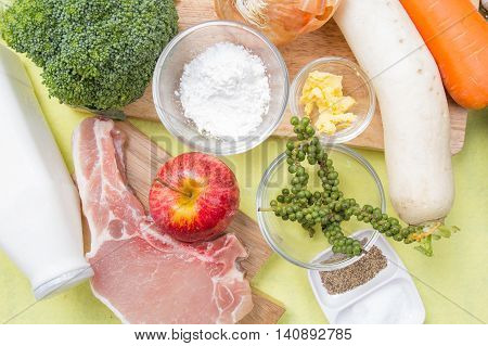 Ingredient for cooking porkchop steak / cooking porkchop steak concept