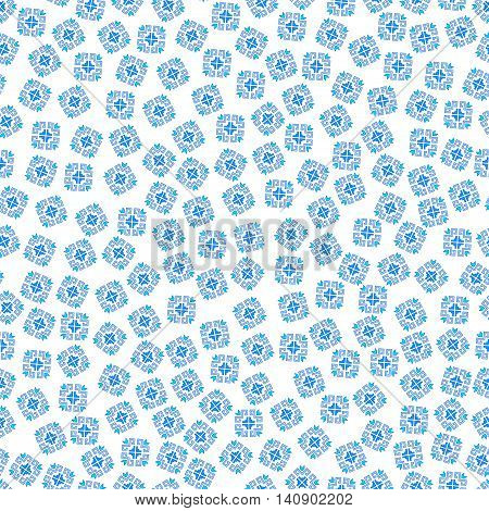 Seamless geometric blue pattern of the composite pattern with traditional elements of the Chuvash culture on a white background. Vector illustration