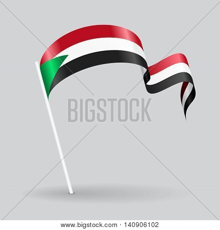 Sudanese pin icon wavy flag. Vector illustration.