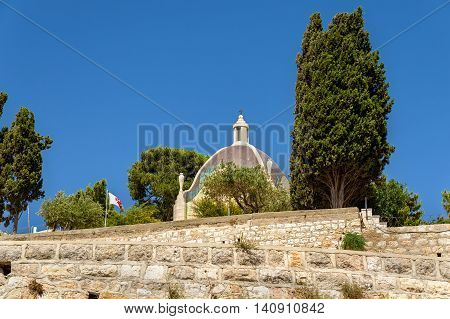 View of the Dominus Flevit Roman Catholic church on the Mount of Olives - Jerusalem, Israel