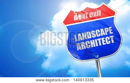 landscape architect, 3D rendering, blue street sign