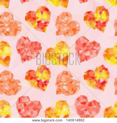 Valentine Holiday Background with Color Hearts, Low Poly Abstract Pattern, Colorful Polygonal Background. Vector