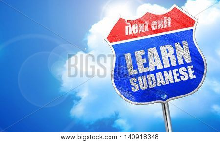 learn sudanese, 3D rendering, blue street sign