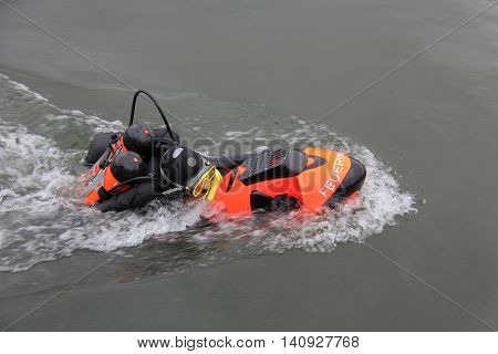 A tooled as diving firefighter with Seabob