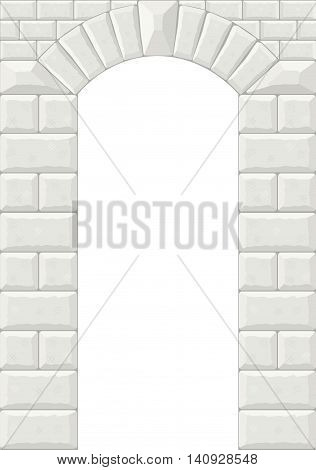 Arch in the wall of white cut stone and travertine marble for a window or door in the classic style