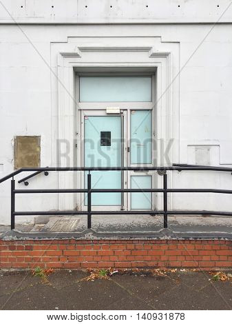 Derelict bank front entrance