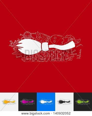 hand drawn simple elements with witch broom paper sticker shadow