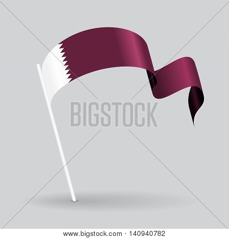Qatari pin icon wavy flag. Vector illustration.