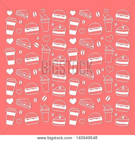 fast food and coffee pattern icon set