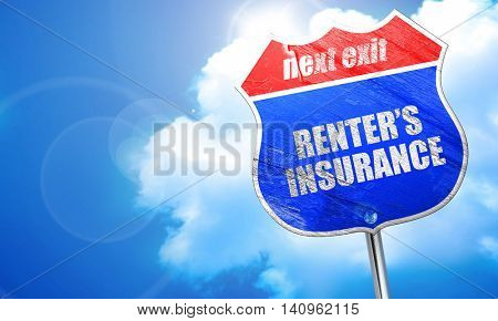renters insurance, 3D rendering, blue street sign
