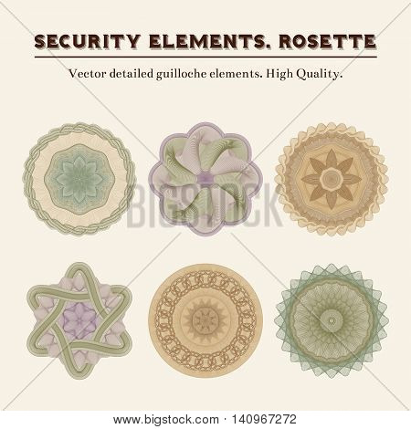 Security elements. Rosette. Vector detailed guilloche elements. High Quality. Colorful.