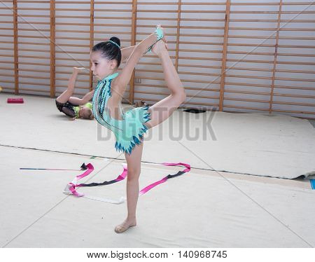 Warsaw Poland - June 25 2016:  A group of small girls practicing before the competition