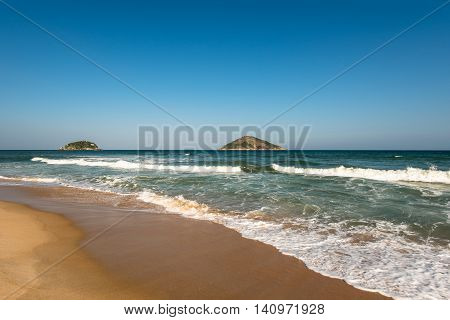 Grumari Beach and Rocky Islands in the Ocean, Rio de Janeiro, Brazil