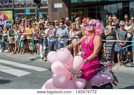 STOCKHOLM, SWEDEN - JULY 30, 2016: Celebrity Babsan at Stockholm Pride Parade in Stockholm. The Stockholm Pride festival has been held annually since 1998.