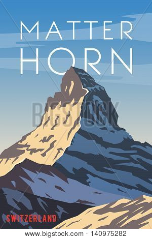 Vector retro poster. Switzerland. Matterhorn Flat design