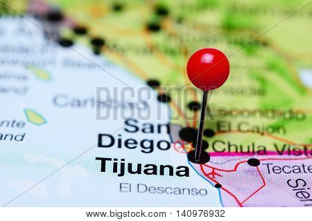 Tijuana pinned on a map of Mexico