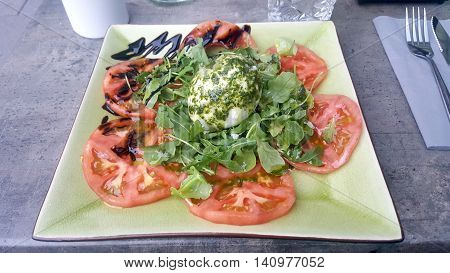 Caprese Salad in Italian Restaurant in Copenhagen, Denmark