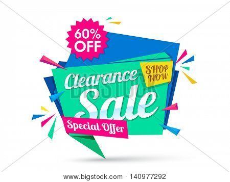 Clearance Sale and Special Offer with 60% Off, Creative Paper Tag, Banner, Poster or Flyer design, Vector illustration.